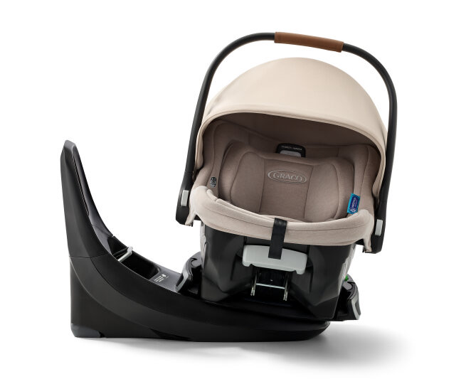 SnugRide Turn and Slide Rotating Infant Car Seat in Sandstone Tan